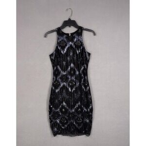 Cache Dress Womens Small Black Sequin Geometric Bodycon Cocktail Party Mini